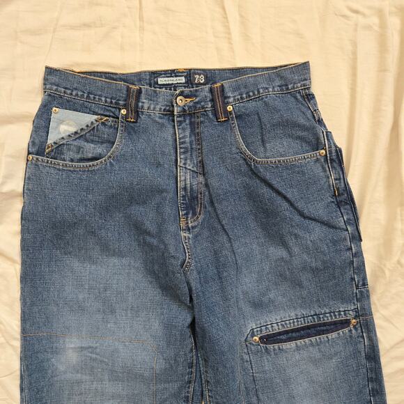 Vtg PJL Industries UK W11 Jeans Size 36x33 Medium Wash Blue Denim Baggy Fit - Picture 2 of 14